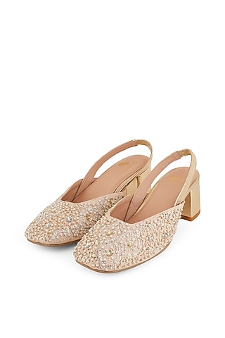 Gold Faux Leather Mules by Shilpsutra