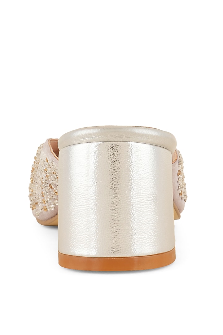 Grey Faux Leather Embroidered Mules by Shilpsutra at Pernia's Pop Up Shop