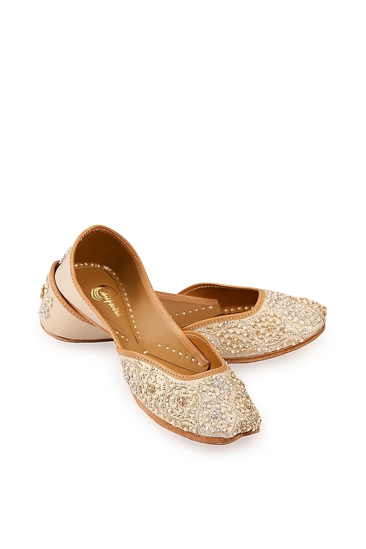 Beige Gold Zardosi & Dabka Work Juttis by Shilpsutra at Pernia's Pop Up Shop