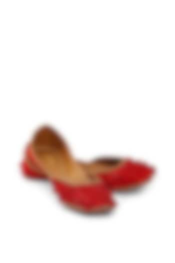 Red Leather Sequins & Cutdana Embellished Juttis by Shilpsutra at Pernia's Pop Up Shop