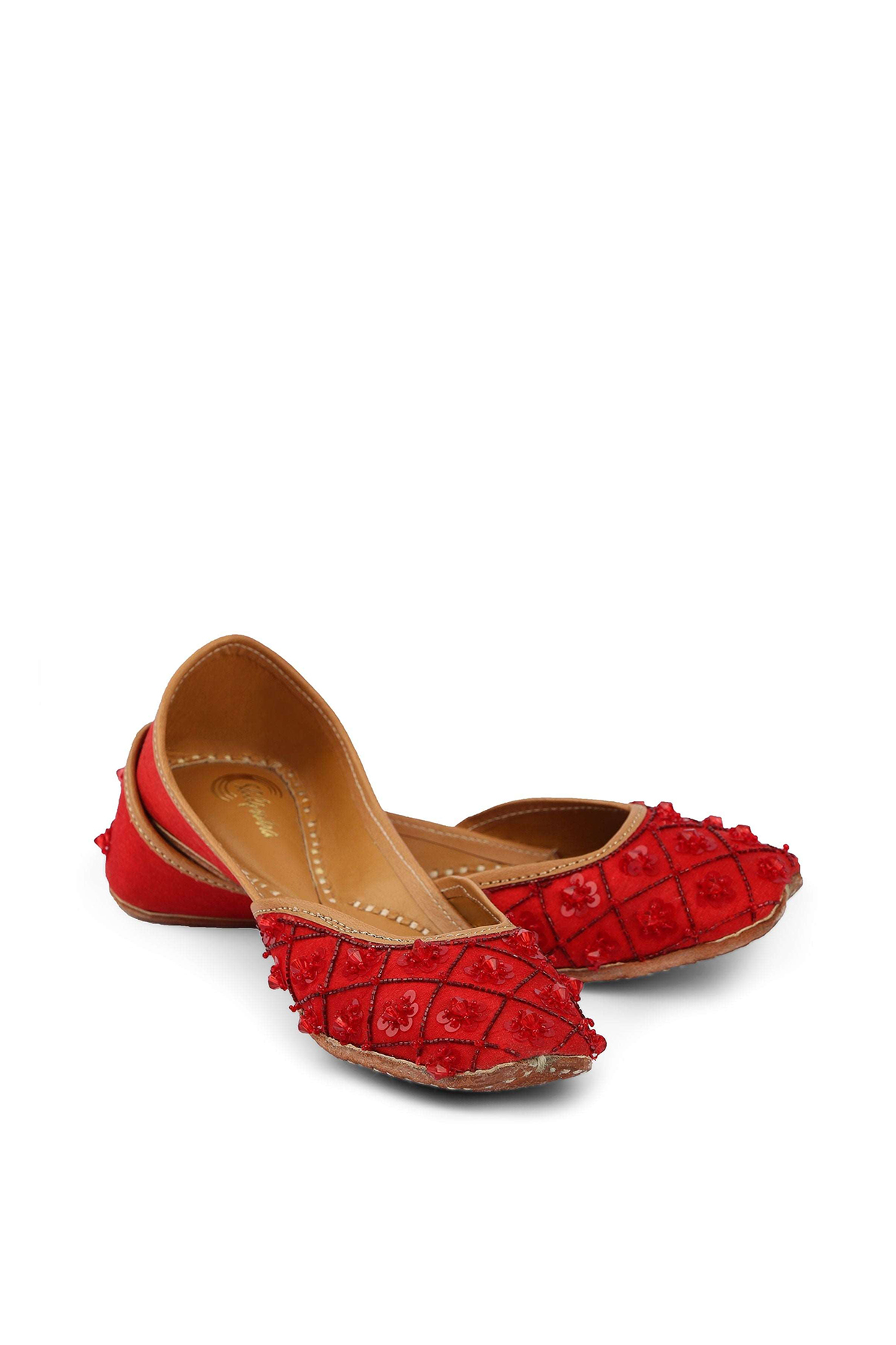 Red Leather Sequins & Cutdana Embellished Juttis by Shilpsutra at Pernia's Pop Up Shop