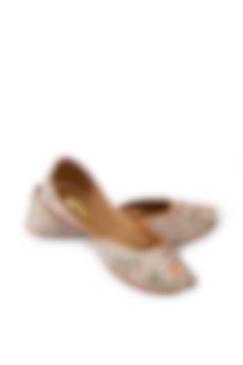 Grey Leather Resham Thread & Beaded Embroidered Juttis by Shilpsutra at Pernia's Pop Up Shop