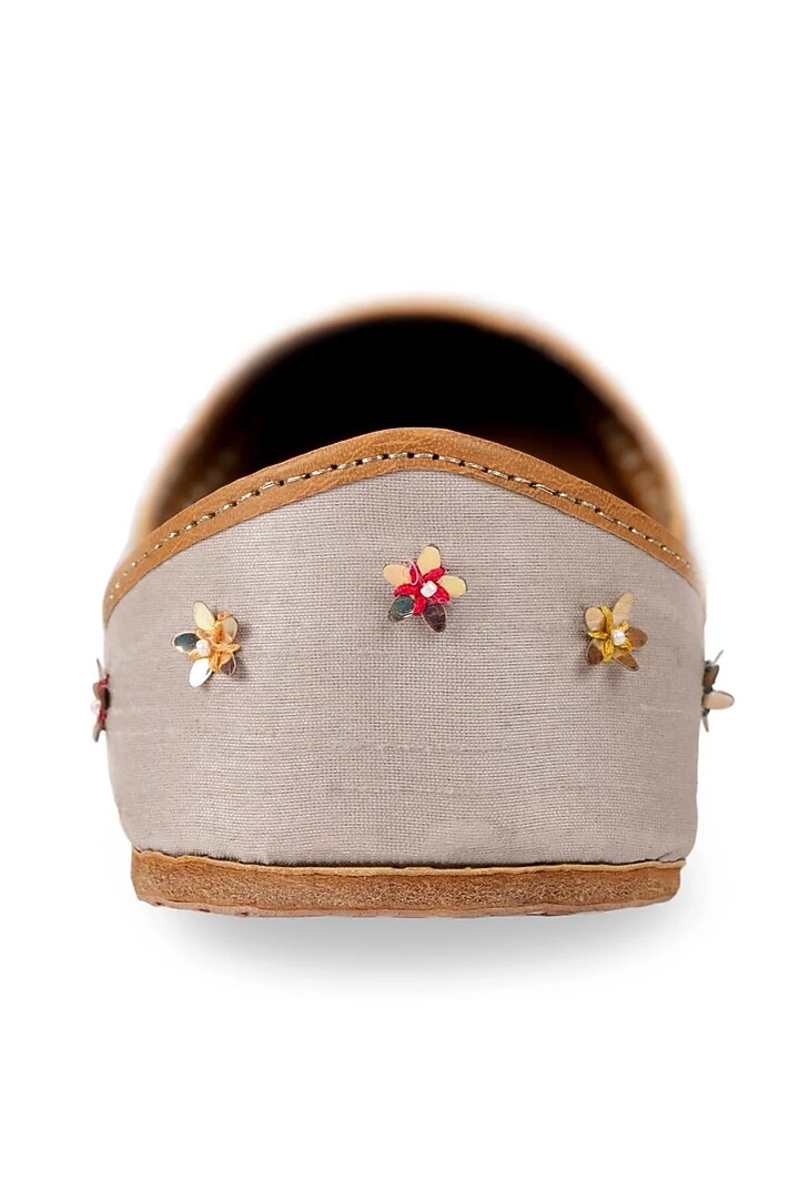 Grey Leather Resham Thread & Beaded Embroidered Juttis by Shilpsutra at Pernia's Pop Up Shop