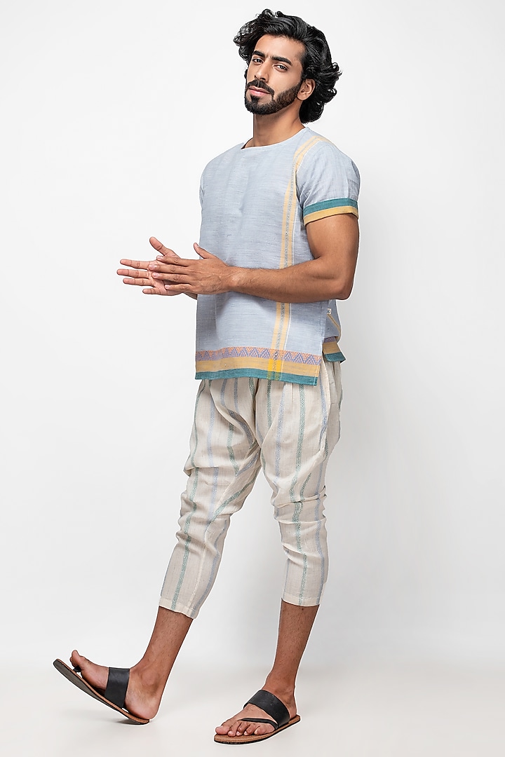Beige Organic Cotton Striped Trousers by Sepia Stories Men