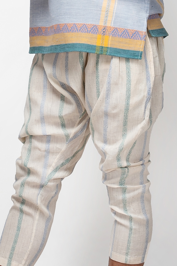Beige Organic Cotton Striped Trousers by Sepia Stories Men at Pernia's Pop Up Shop