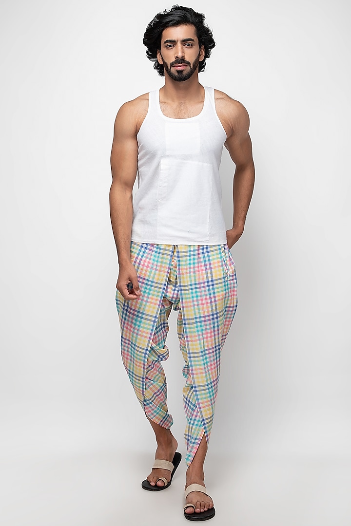 Multi-Colored Soft Cotton Checkered Dhoti Pants by Sepia Stories Men