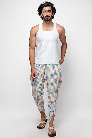 Multi-Colored Soft Cotton Checkered Dhoti Pants by Sepia Stories Men