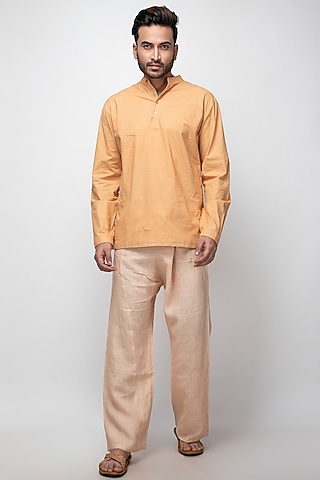 Salmon Pure Linen Pants by Sepia Stories Men