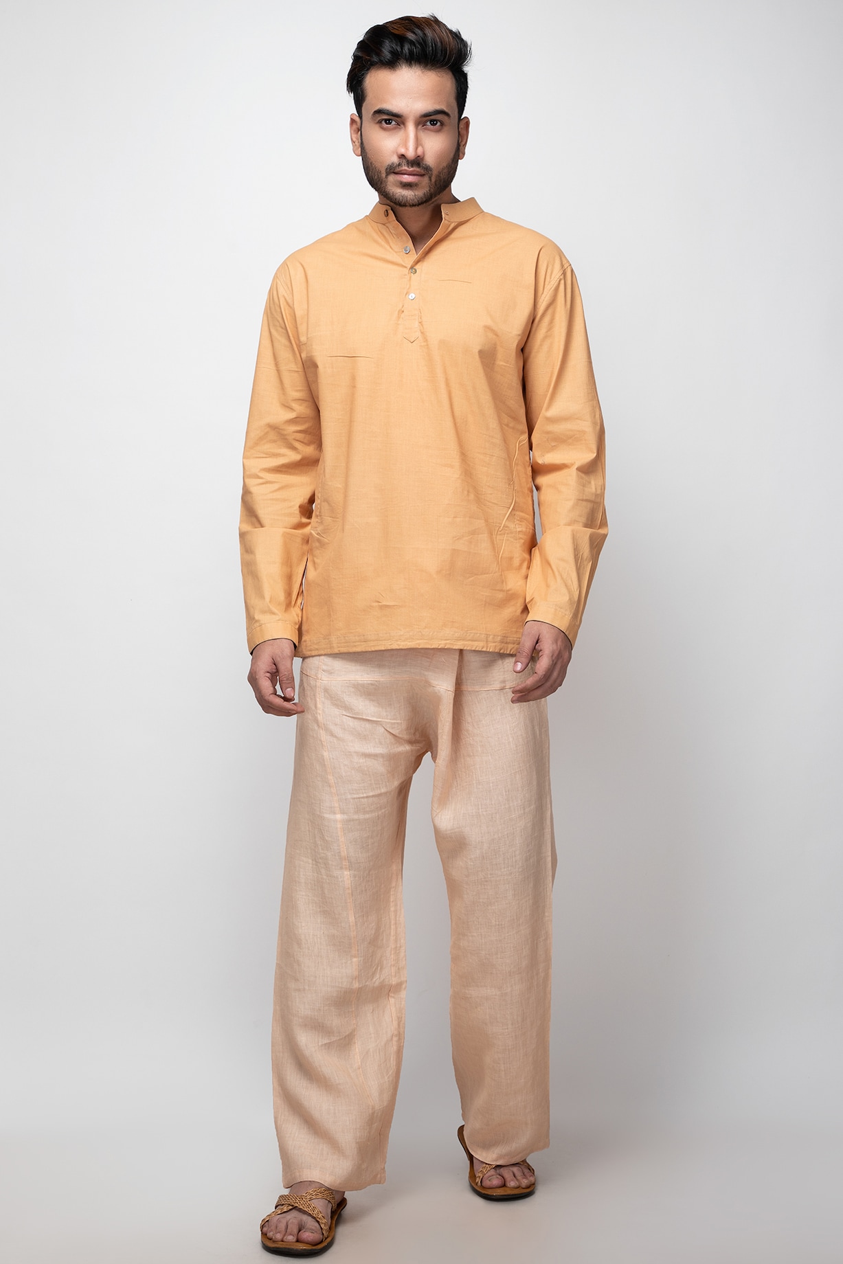 Salmon Pure Linen Pants Design by Sepia Stories Men at Pernia's