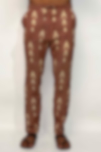 Brown Ikat Printed Pants by Sepia Stories Men