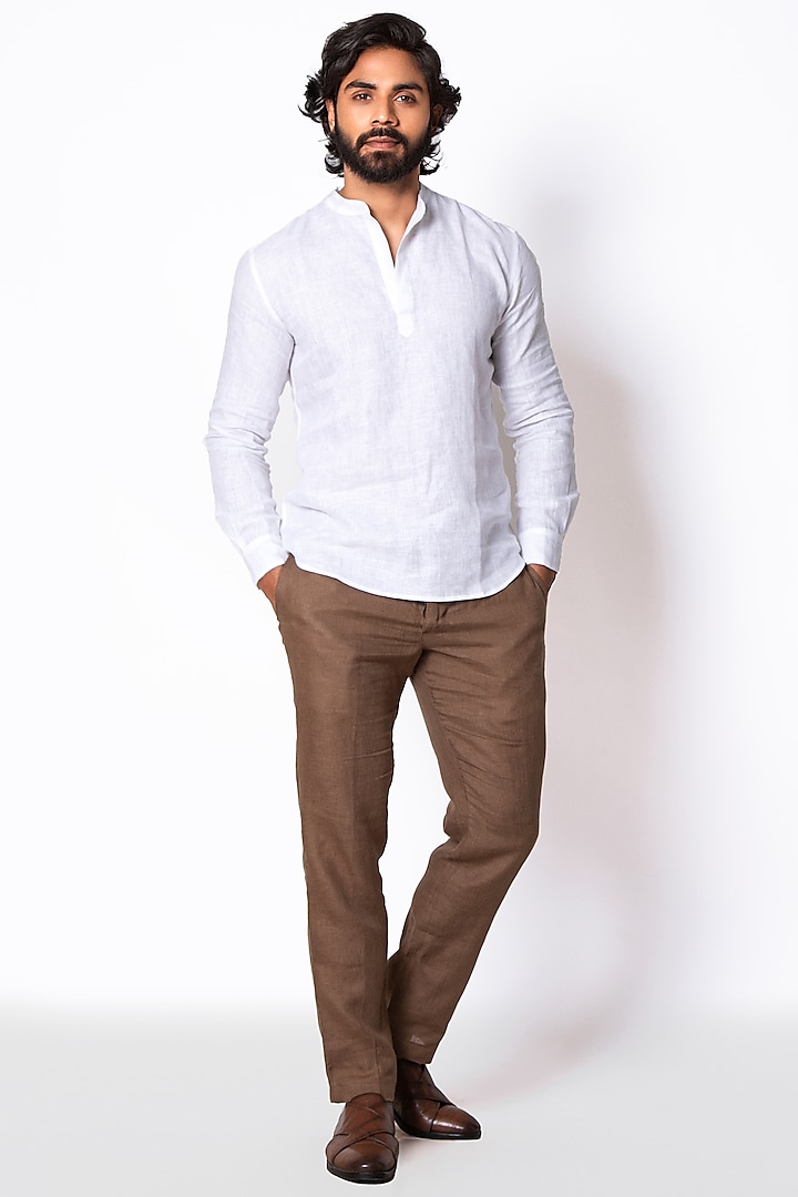 Brown Handcrafted Pure Linen Pants by Sepia Stories Men