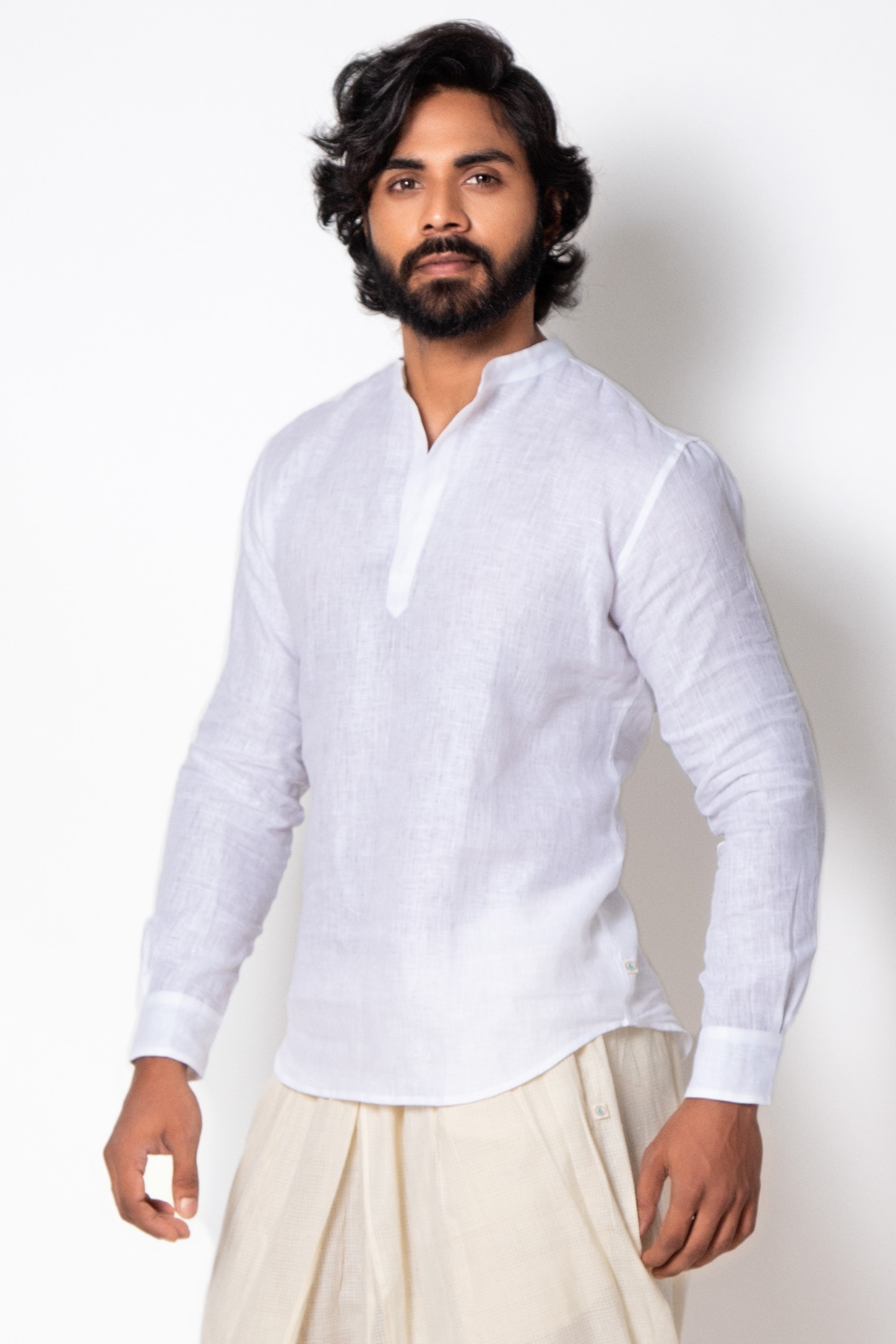 White linen short kurta for mens shop