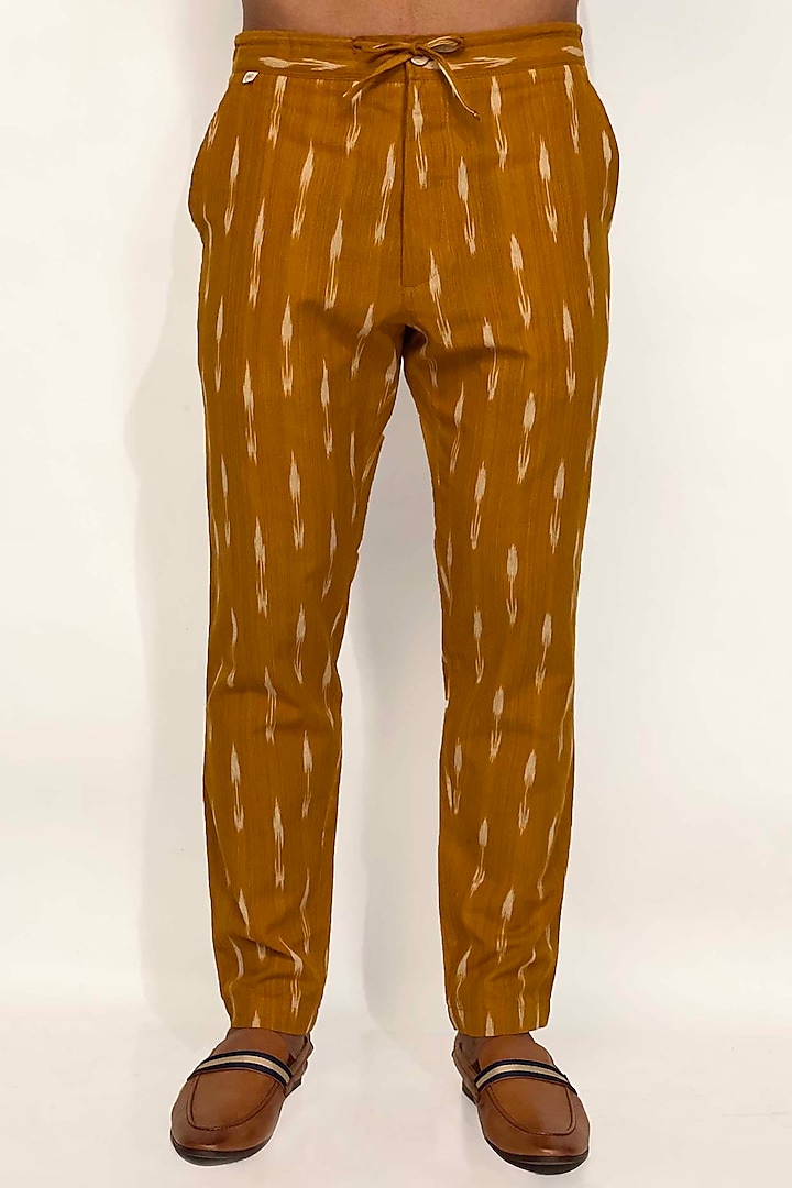 Mustard Ikat Printed Pants by Sepia Stories Men
