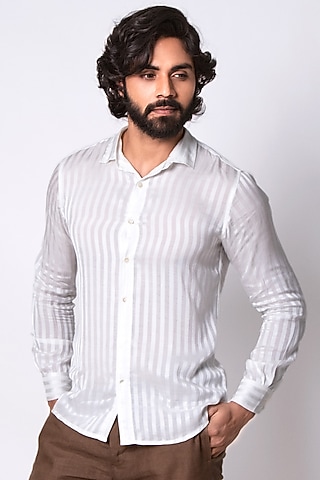White Organic Banana Shirt by Sepia Stories Men