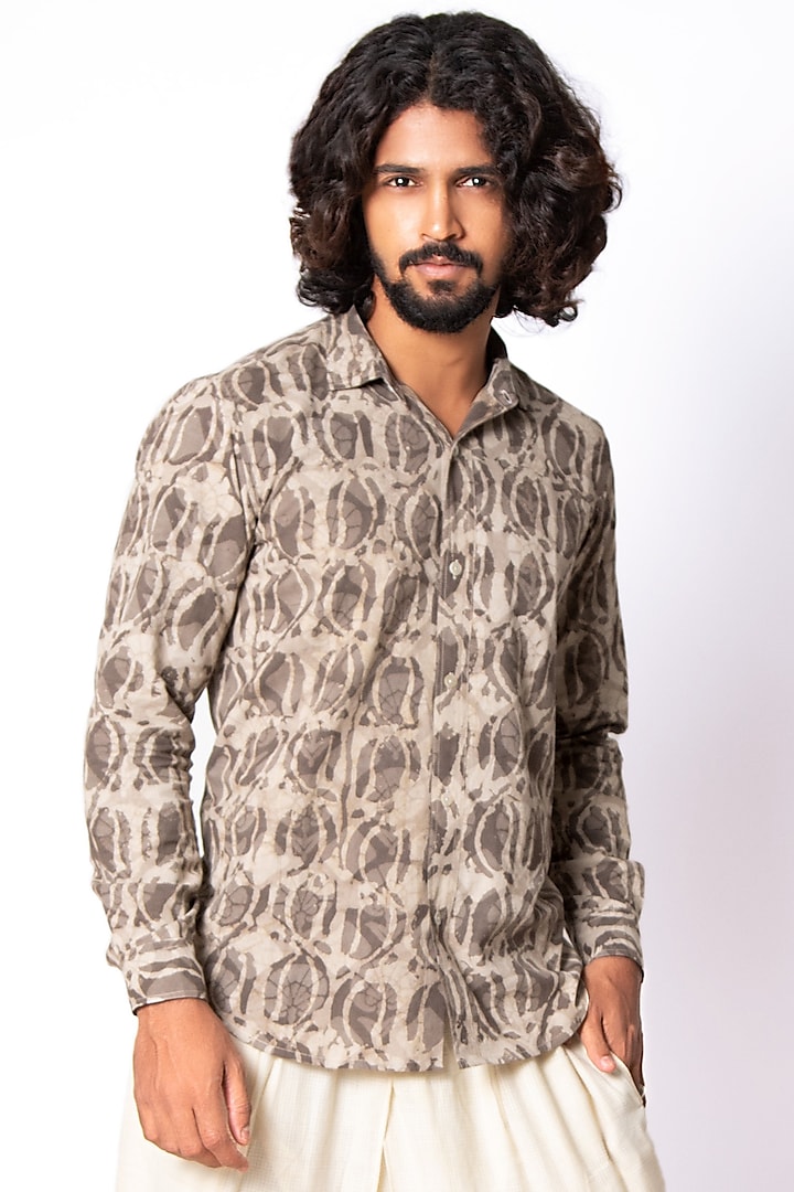 Beige Shirt With Print by Sepia Stories Men
