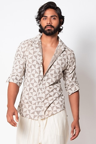 Beige Cotton Shirt by Sepia Stories Men
