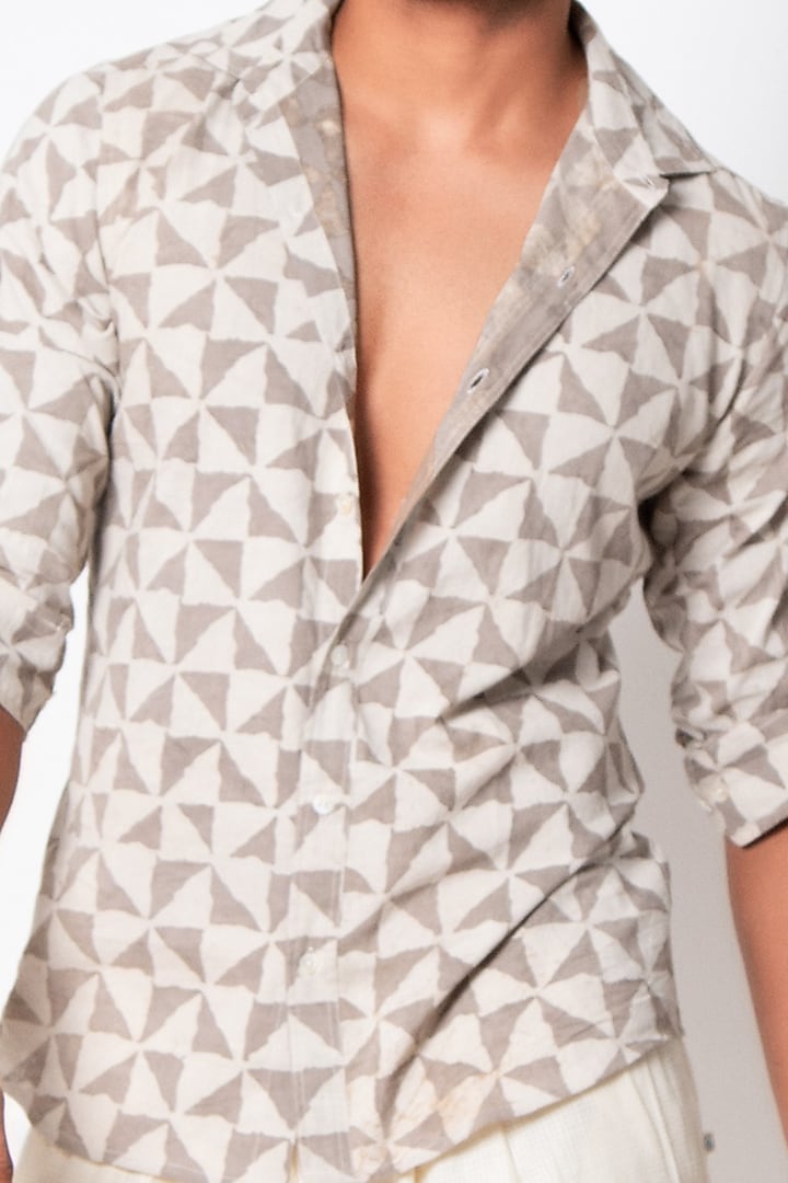 Beige Cotton Summer Shirt by Sepia Stories Men at Pernia's Pop Up Shop