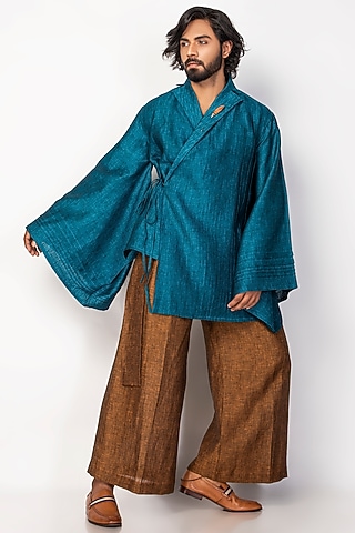 Brown Linen High Waisted Pants by Sepia Stories Men