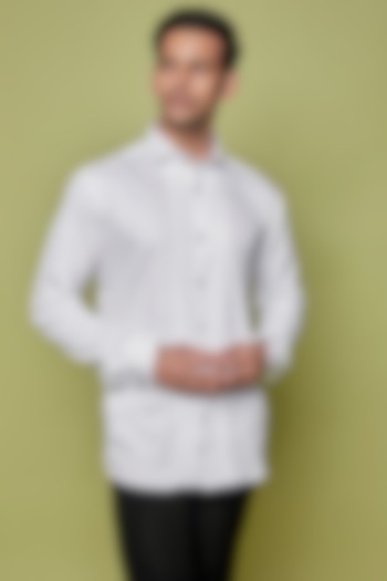 White Giza Cotton Tuxedo Summer Shirt by SVEN SUITS at Pernia's Pop Up Shop