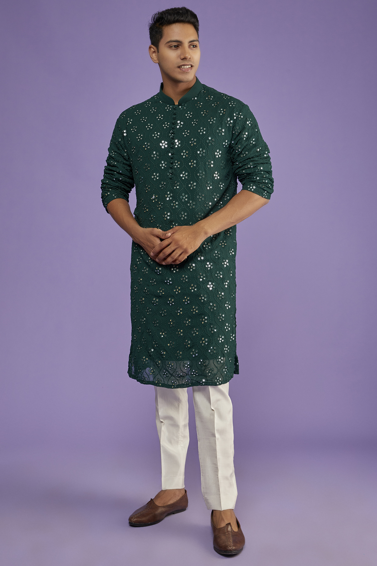 Deep Green Georgette Embroidered Kurta Set by SVEN SUITS at Pernia's Pop Up Shop