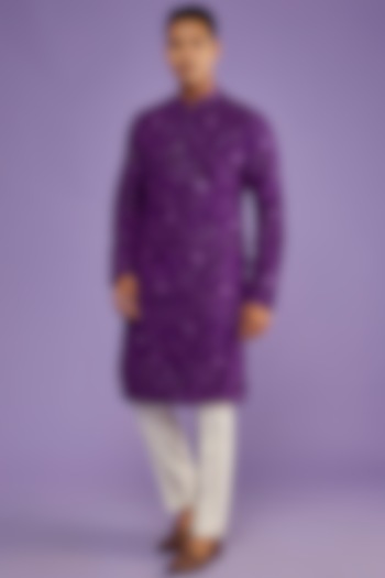 Purple Georgette Embroidered Kurta Set by SVEN SUITS at Pernia's Pop Up Shop