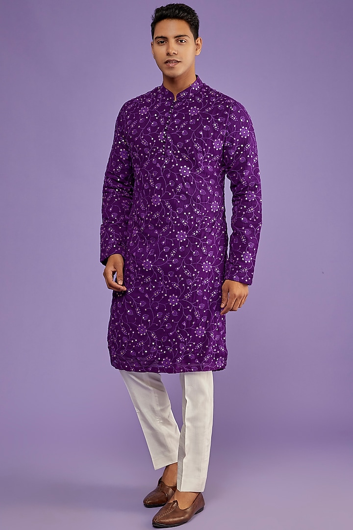 Purple Georgette Embroidered Kurta Set by SVEN SUITS at Pernia's Pop Up Shop
