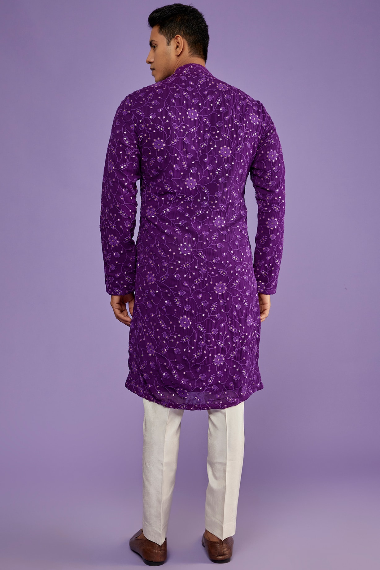 Purple Embroidered Georgette Kurta Set
