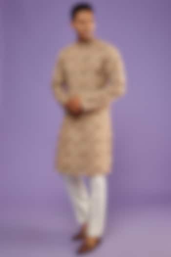 Beige Cotton Rayon Floral Motif Printed Kurta Set by SVEN SUITS at Pernia's Pop Up Shop