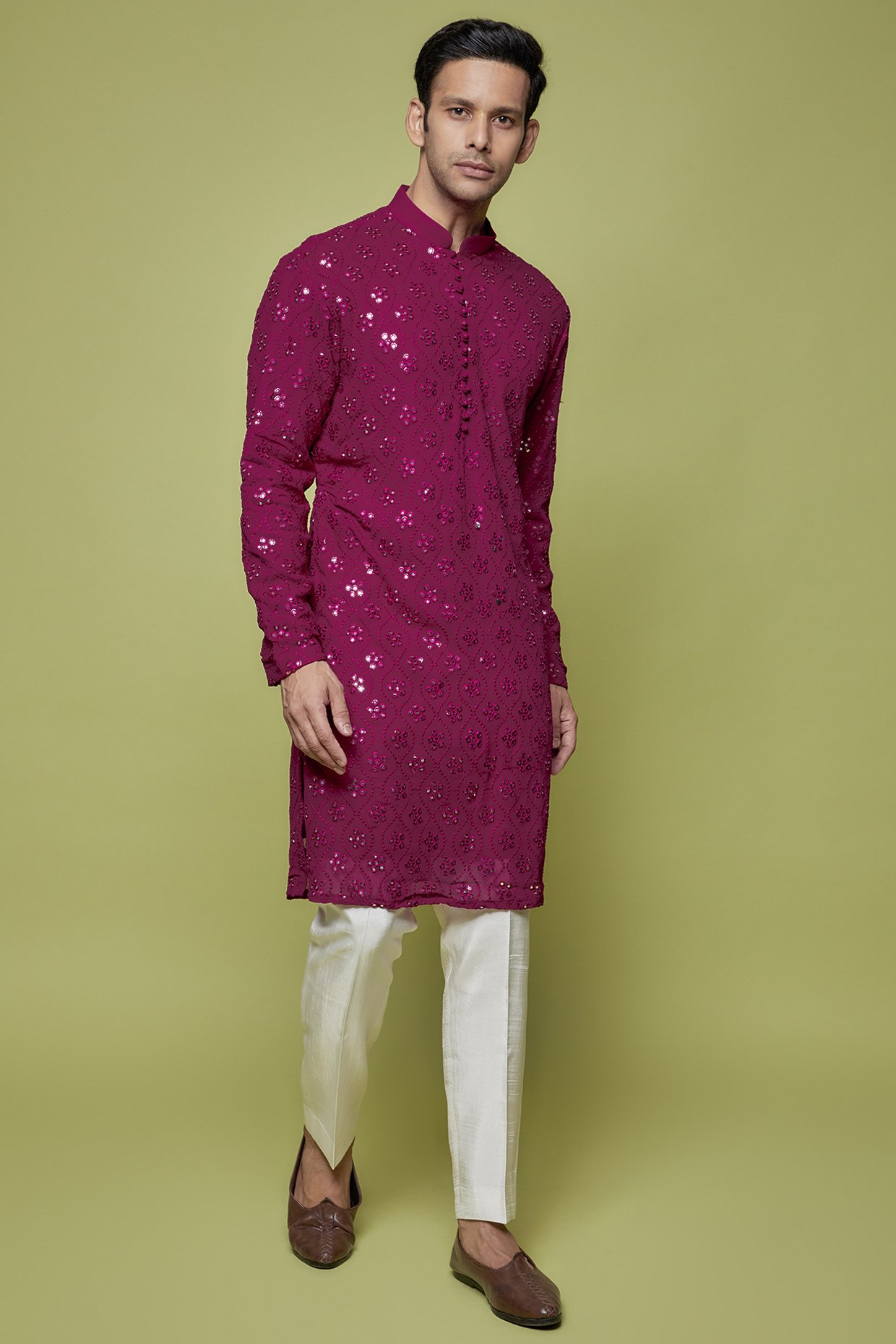 Fuchsia Georgette Embroidered Kurta Set by SVEN SUITS at Pernia's Pop Up Shop