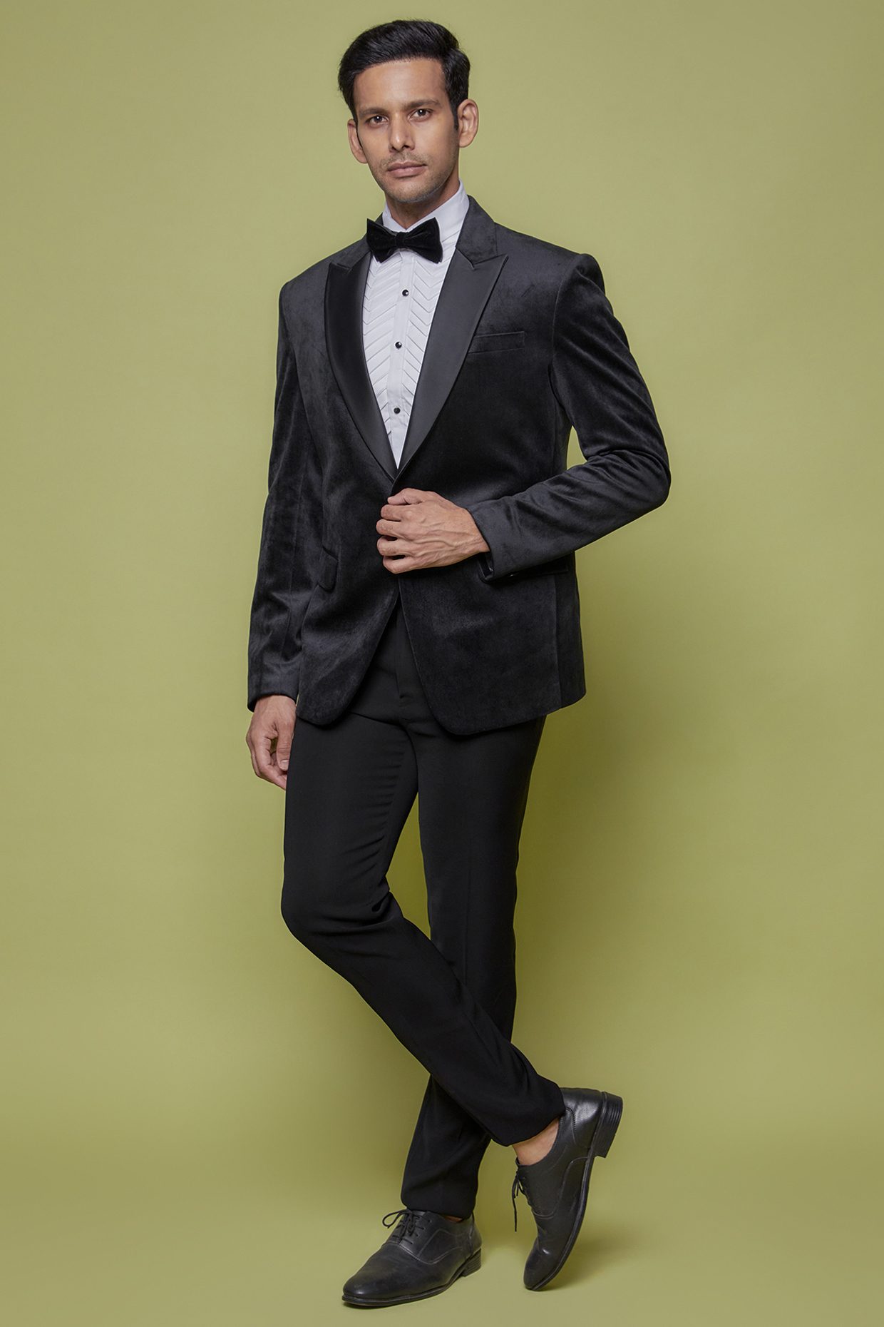 Black Velvet Tuxedo Set by SVEN SUITS at Pernia's Pop Up Shop