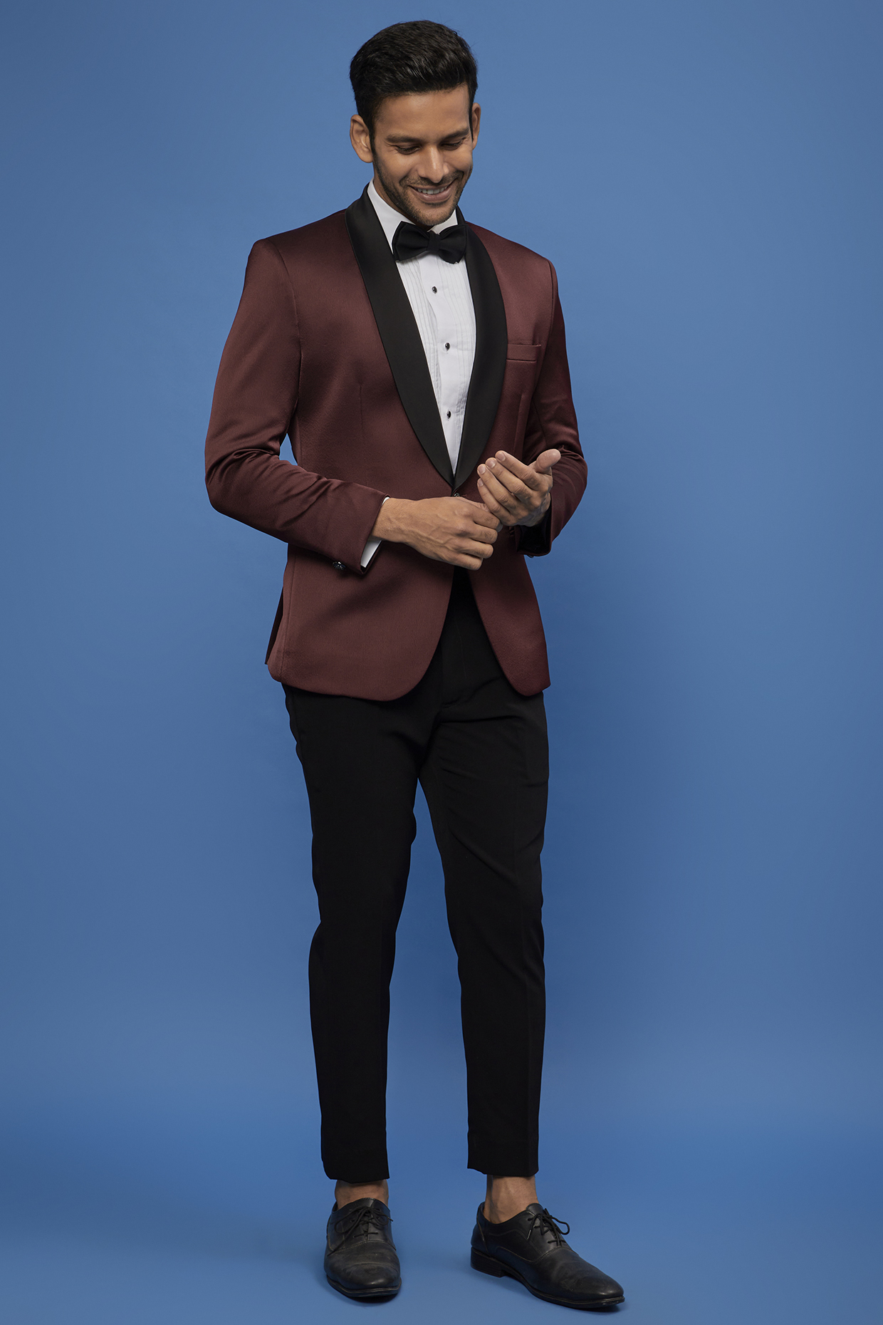 Cherry Wine Imported Satin Blend Tuxedo Set by SVEN SUITS