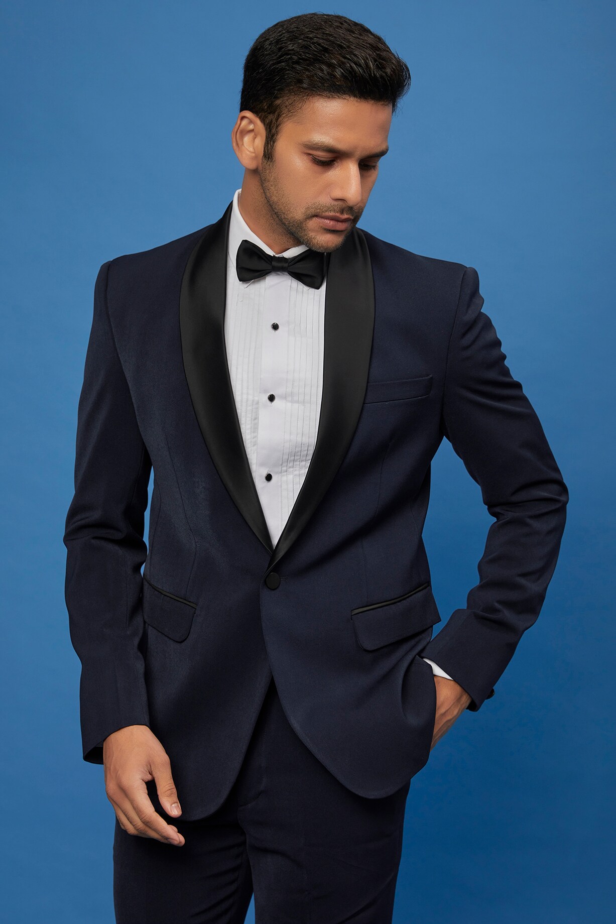 Buy SVEN SUITS Midnight Blue Stretch Tuxedo Set at