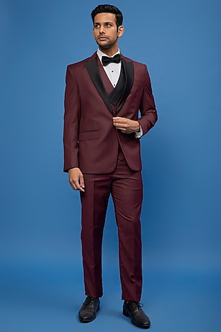 Maroon Terry Rayon Tuxedo Set by SVEN SUITS