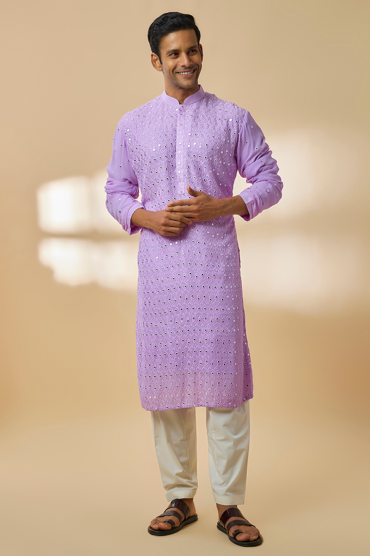 SVEN SUITS Lilac Georgette Thread Embroidered Kurta Set