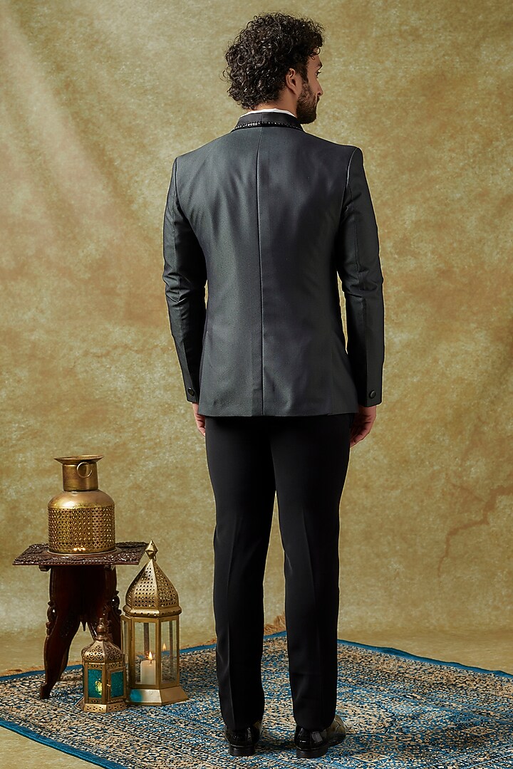 Dark Green Polyester Viscose Embroidered Tuxedo Set by SVEN SUITS at Pernia's Pop Up Shop