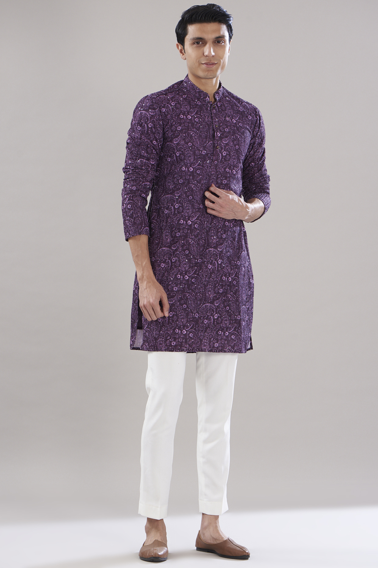 Purple Rayon Printed Kurta Set by SVEN SUITS at Pernia's Pop Up Shop