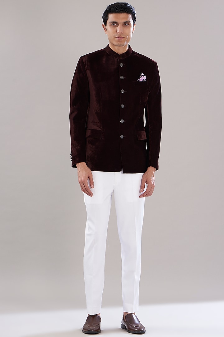 Brown Velvet Jodhpuri Jacket Set by SVEN SUITS