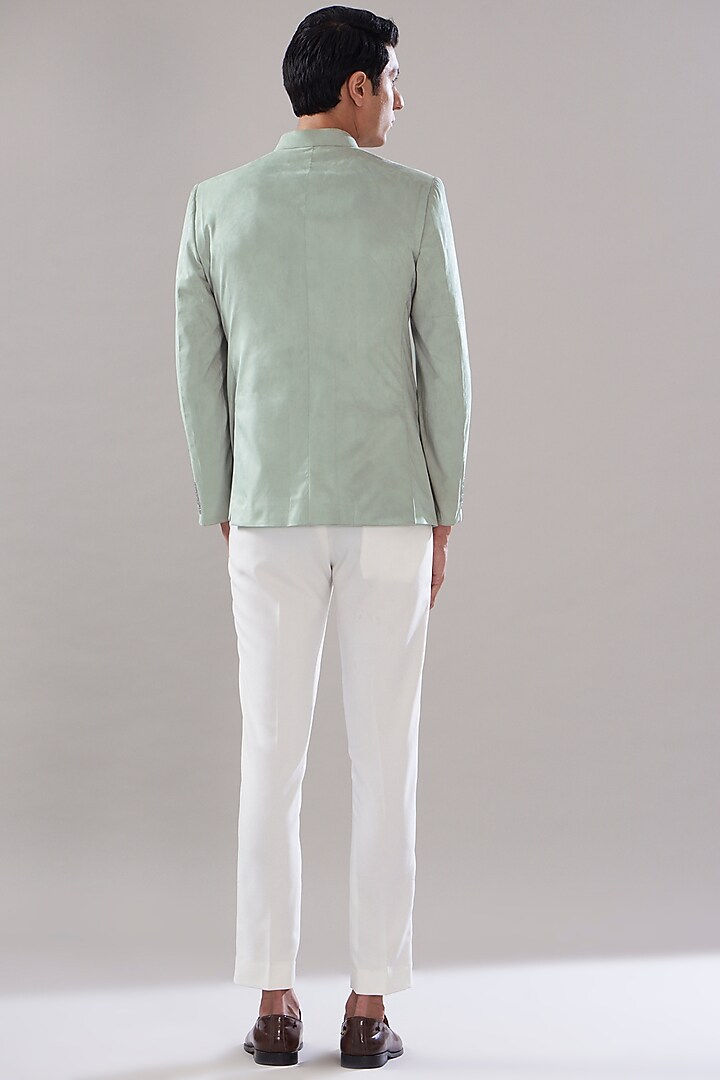 Mint Green Suede Jodhpuri Jacket Set by SVEN SUITS at Pernia's Pop Up Shop