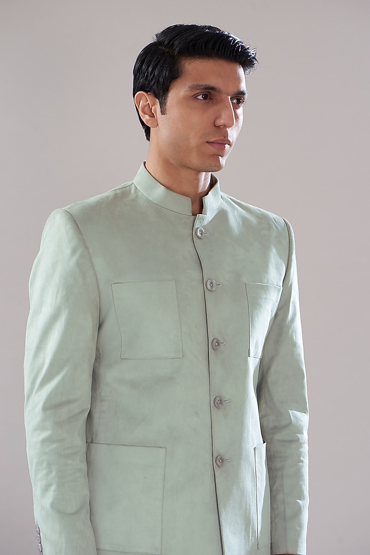 Buy SVEN SUITS Mint Green Suede Jodhpuri Jacket Set at 2022