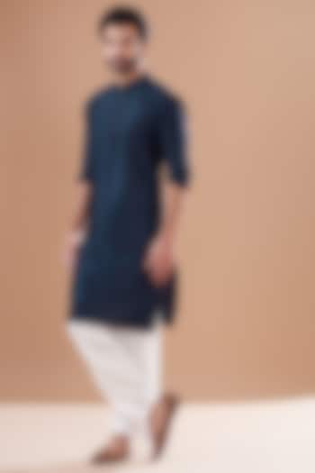 Navy Blue Faux Silk Kurta Set by SVEN SUITS at Pernia's Pop Up Shop