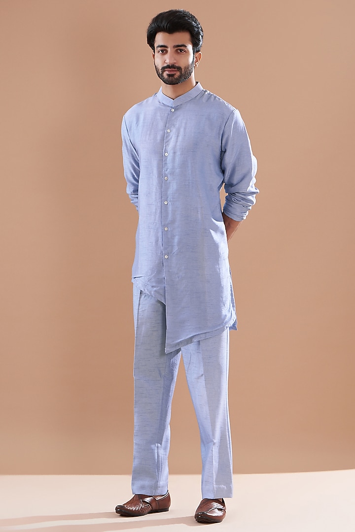 Lilac Faux Silk Asymmetric Kurta Set by SVEN SUITS at Pernia's Pop Up Shop