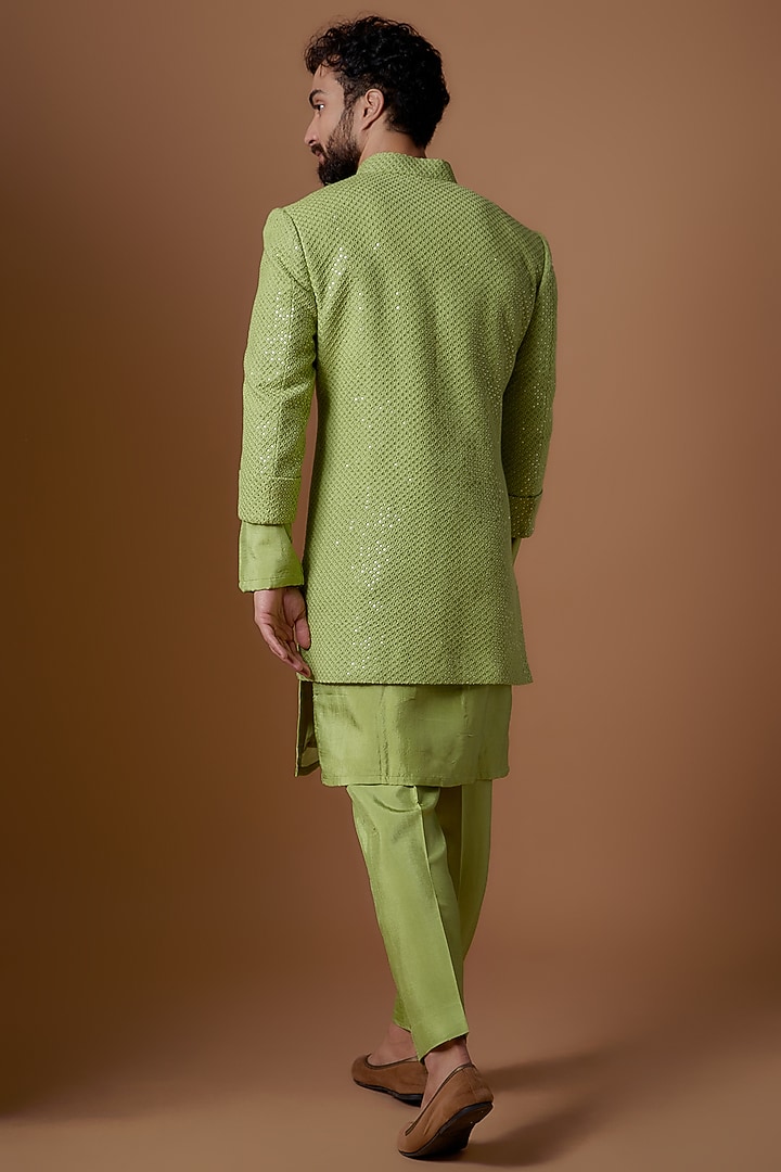 Pastel Green Heavy Crochet & Mirror Work Indowestern Girlish Suits with Sleek Necklace Duppata & Shifli Pants main image 0