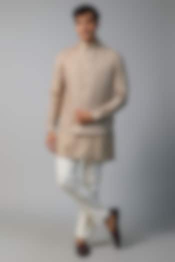 Rustic Bronze Faux Silk Cutdana Hand Embroidered Bundi Jacket Set by SVEN SUITS at Pernia's Pop Up Shop