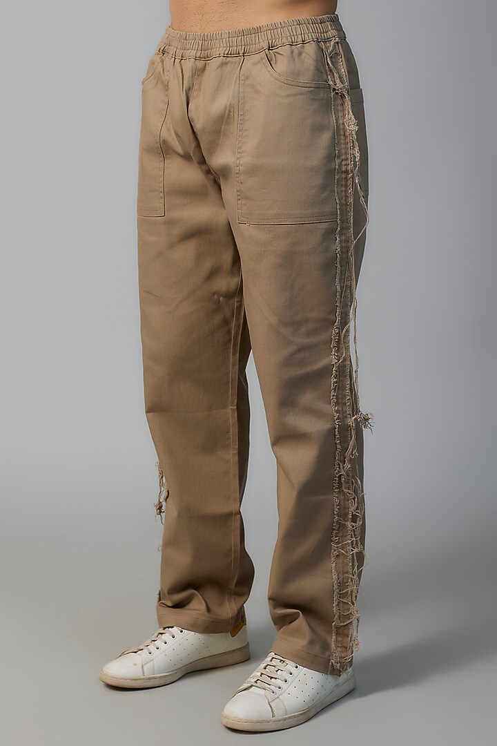 Khaki Brown Cotton Denim Pants by SVEN SUITS at Pernia's Pop Up Shop