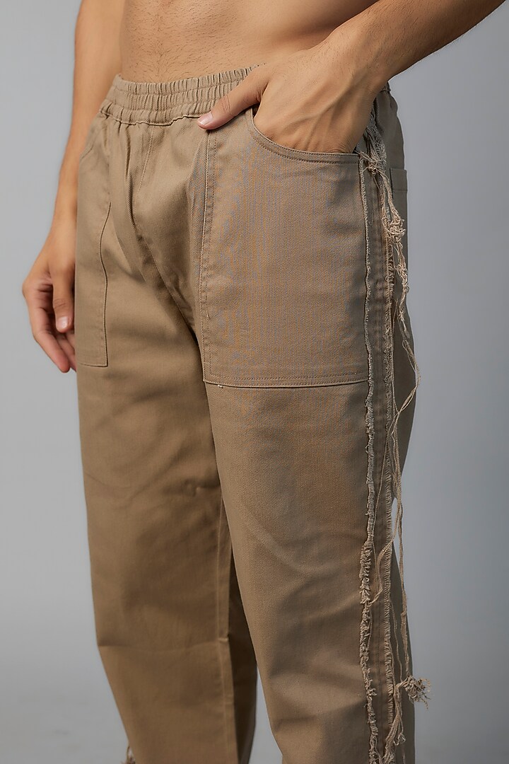 Khaki Brown Cotton Denim Pants by SVEN SUITS at Pernia's Pop Up Shop