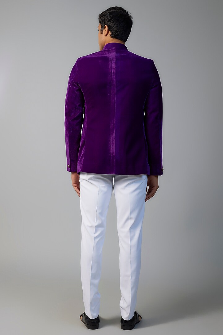 Purple Velvet Jodhpuri Jacket Set by SVEN SUITS at Pernia's Pop Up Shop