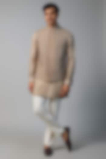 Rustic Bronze Faux Silk Cutdana Hand Embroidered Bundi Jacket Set by SVEN SUITS at Pernia's Pop Up Shop