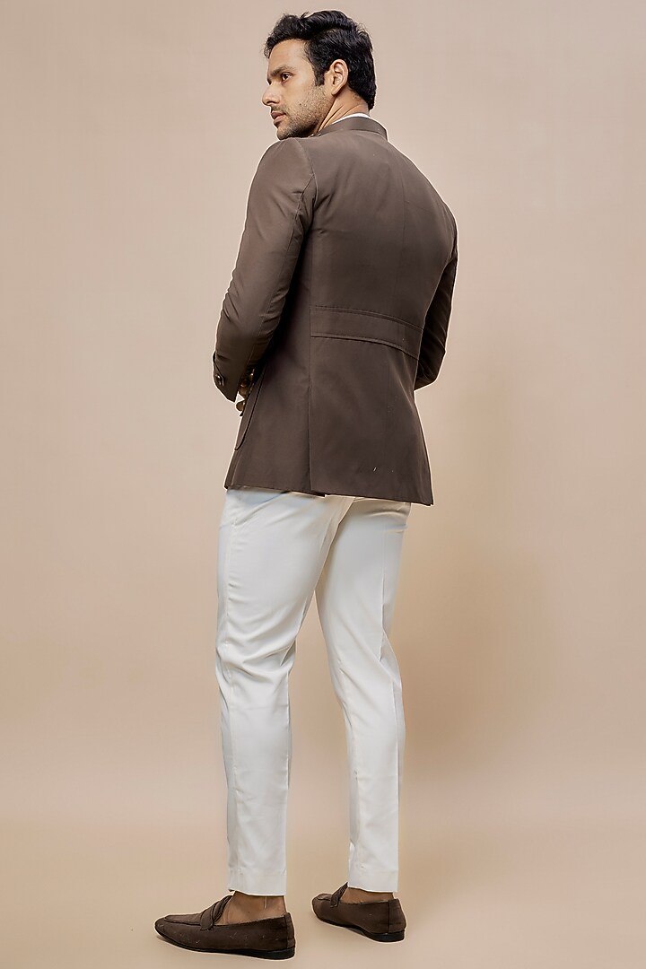 Brown Suede Jodhpuri Jacket Set by SVEN SUITS at Pernia's Pop Up Shop
