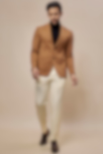 Tan Suede Jacket Set by SVEN SUITS at Pernia's Pop Up Shop