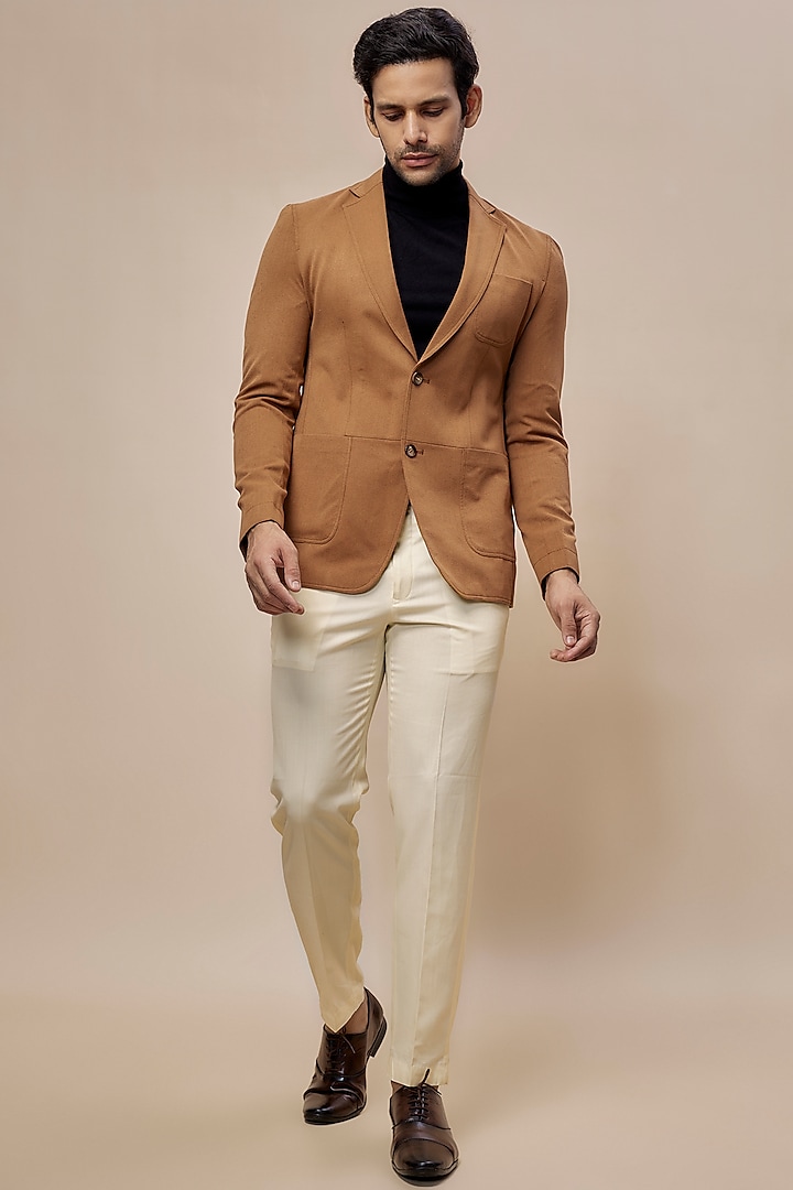 Tan Suede Jacket Set by SVEN SUITS at Pernia's Pop Up Shop